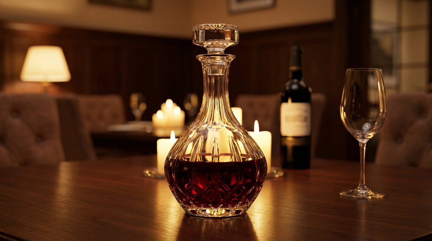 Carafe de vin rouge et verre de dégustation sur une table