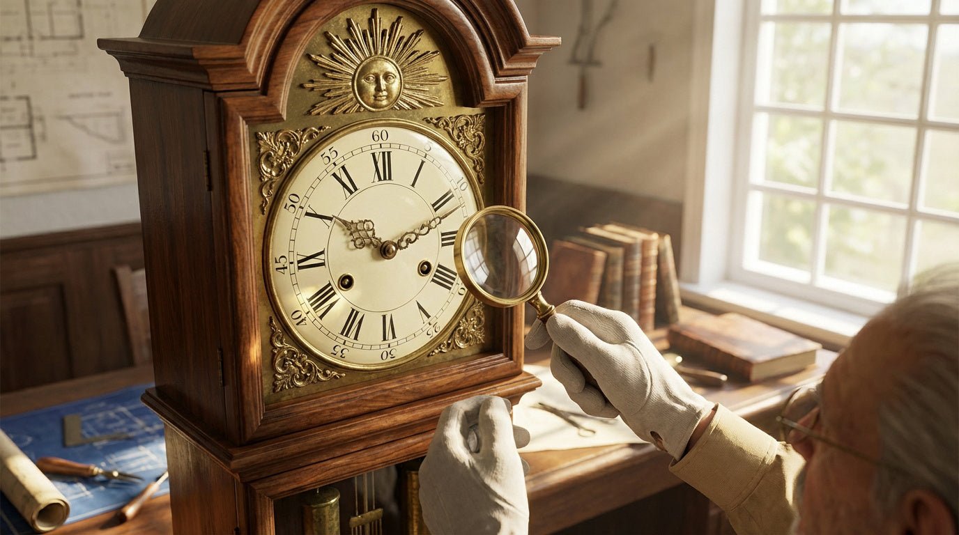 Expertise d'une horloge comtoise ancienne à cadran émaillé et fronton en laiton