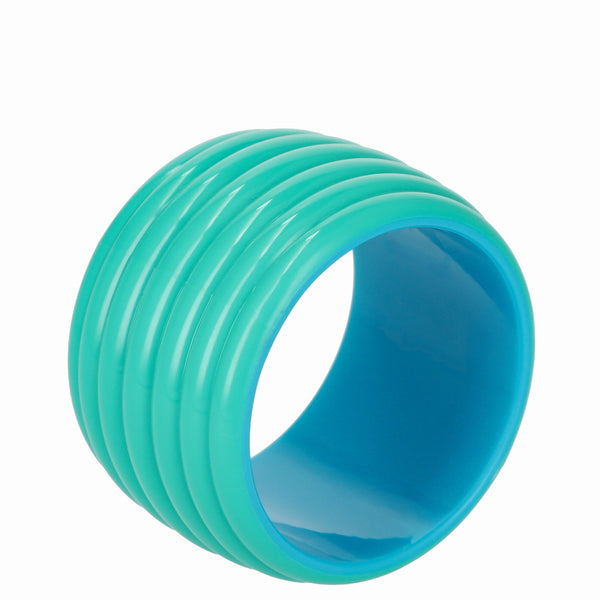 rond de serviette vintage bleu turquoise en plastique laqué strié