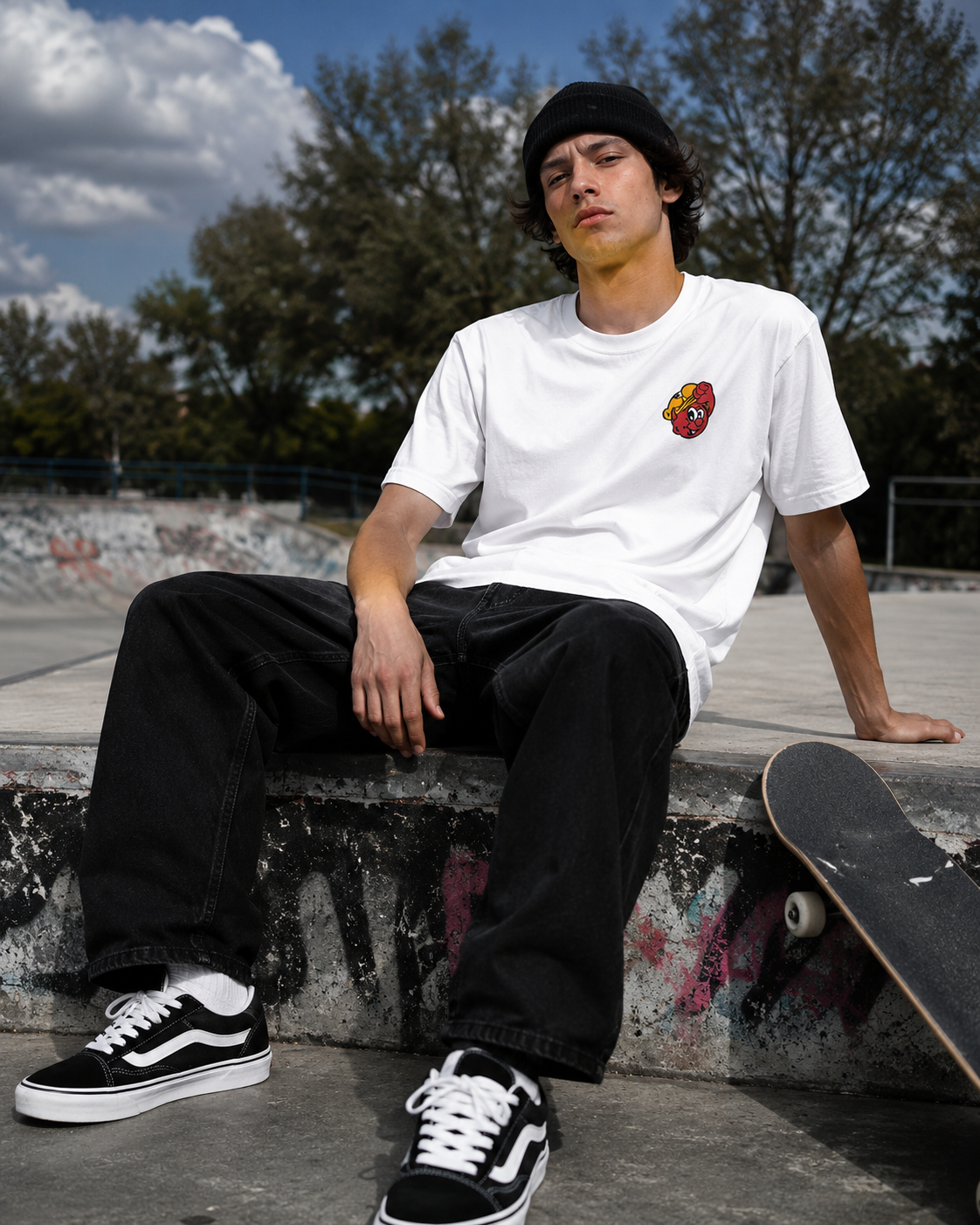 T-shirt Mask Logo blanc – détail streetwear DDP