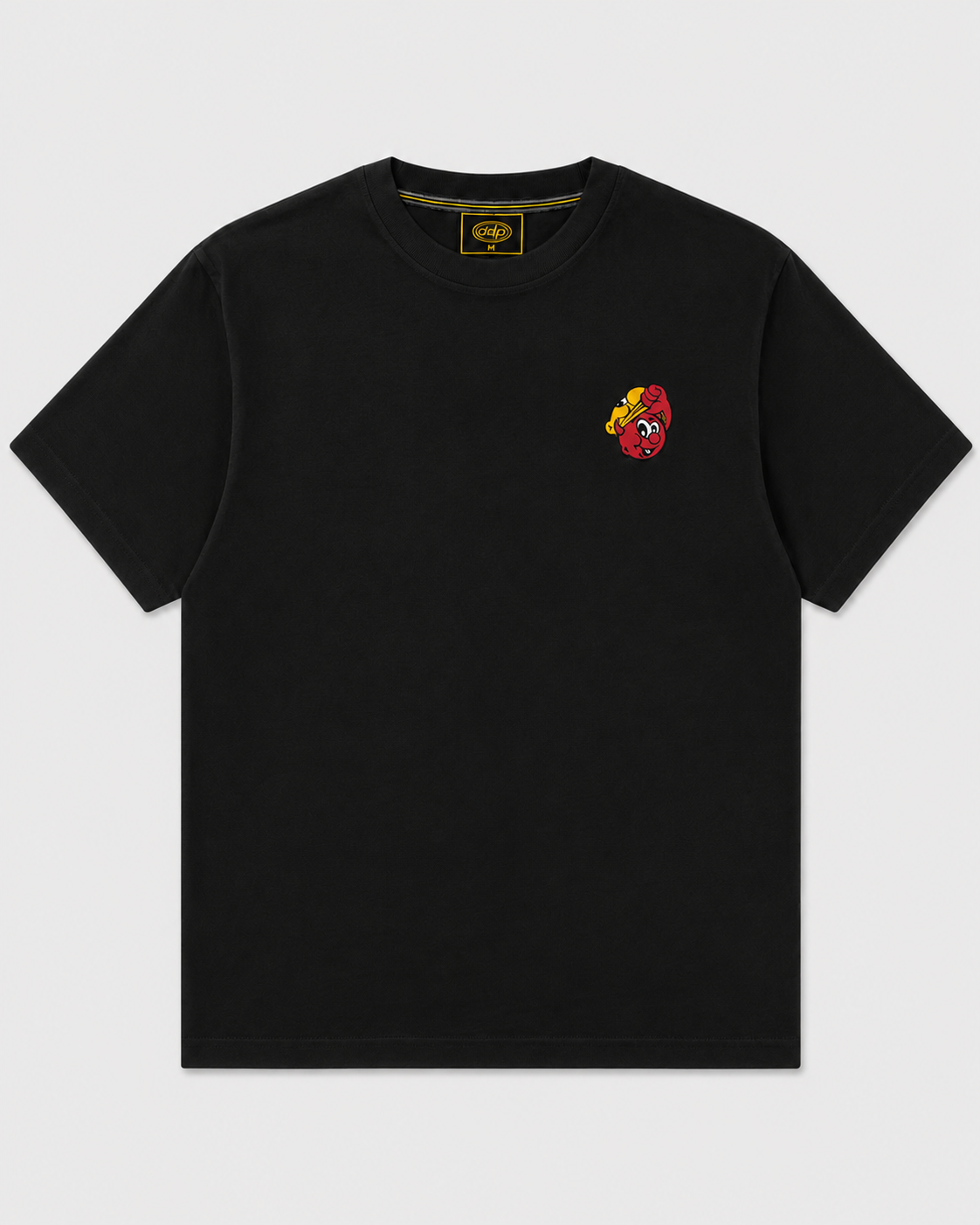 T-shirt Mask Logo noir, face avant – mascotte brodée petit format