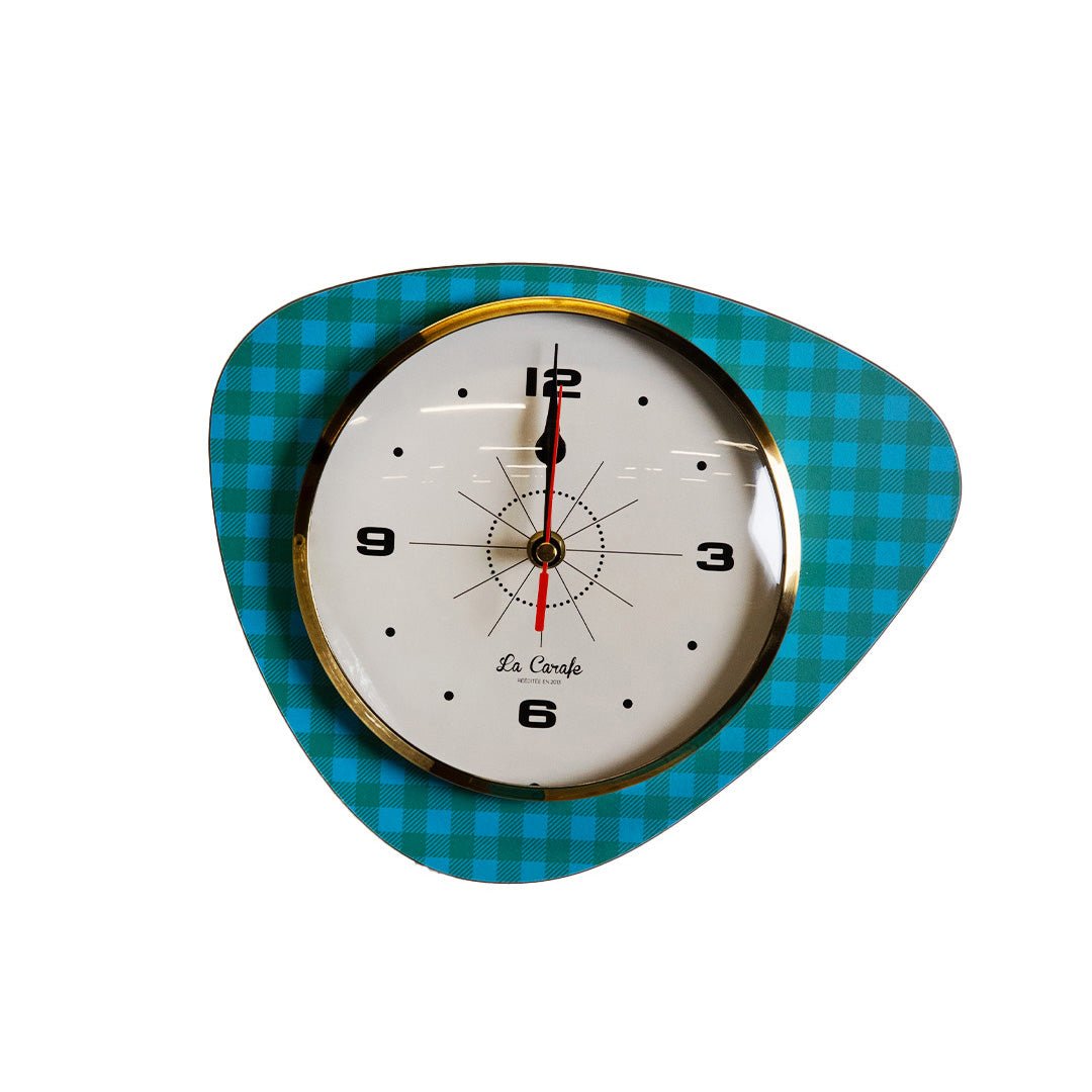 Horloge Murale Médiator Damier Bleu Turquoise Cadran Beige – Pendule Rétro vintage années 50-70 décoration maison authentique