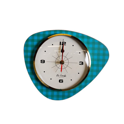 Horloge Murale Damier Bleu Turquoise – Médiator Cadran Beige