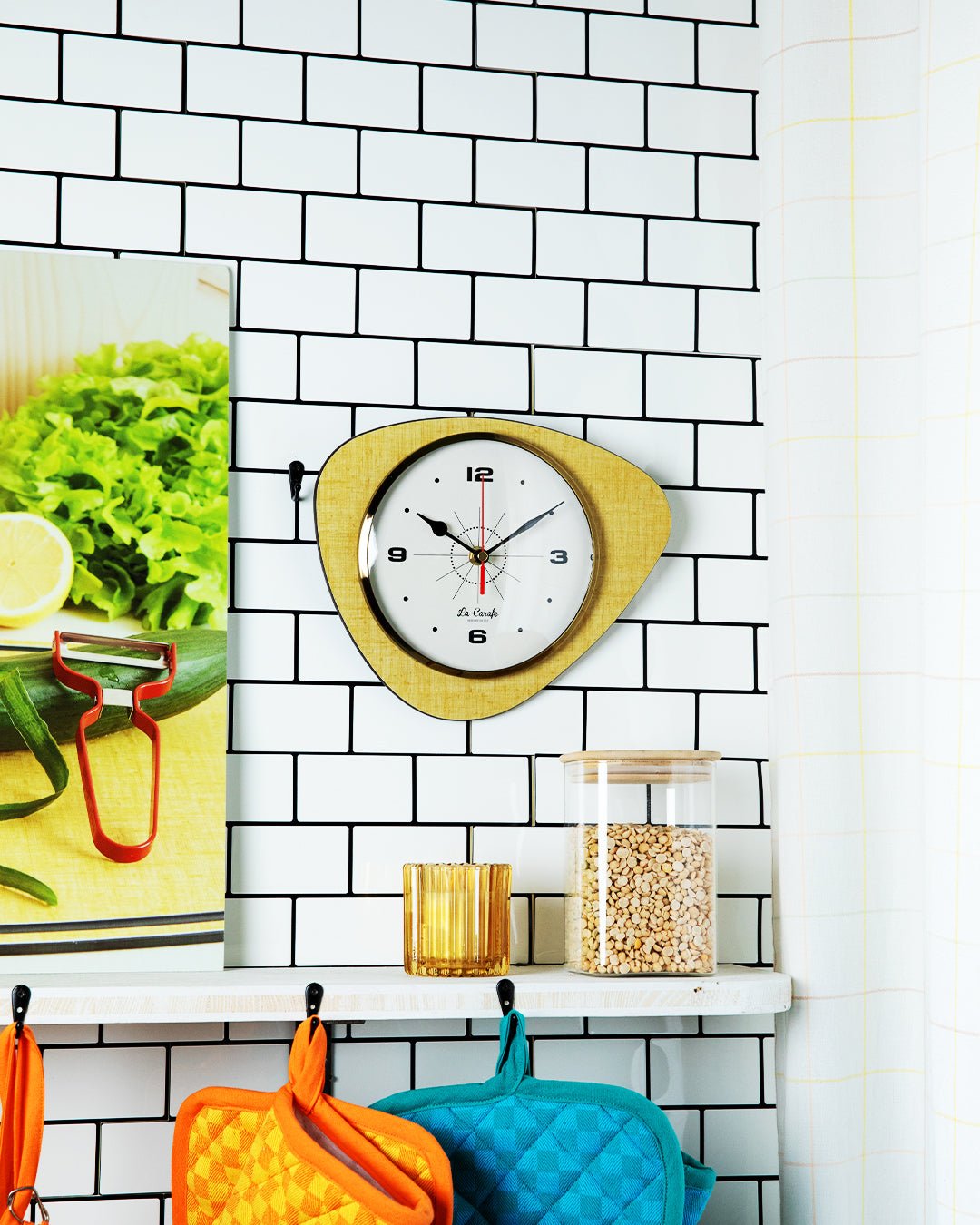 Horloge mediator jaune vintage cadran beige