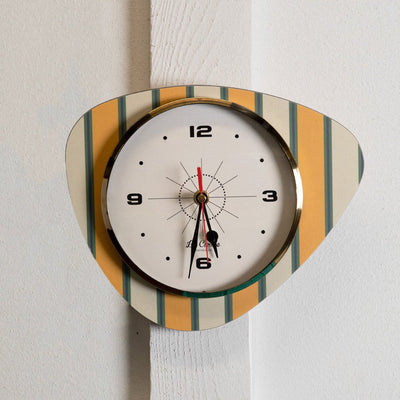 Horloge Murale Médiator Rayures Vert et Jaune Cadran Beige – Pendule Rétro
