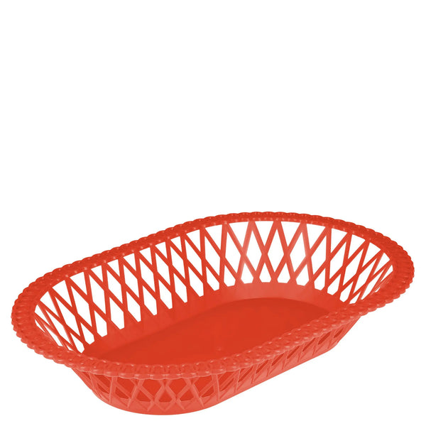 corbeille à pain vintage ovale en plastique rouge Made in France, format pain et fruits
