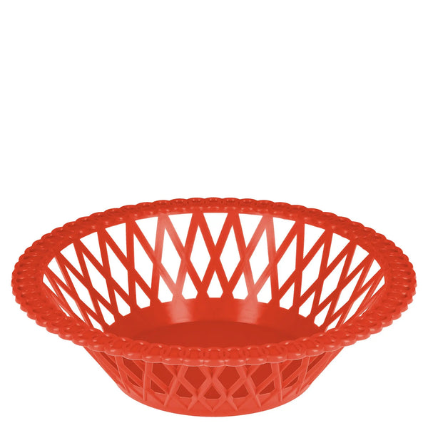 corbeille ronde vintage en plastique rouge Made in France, format fruits et petits pains