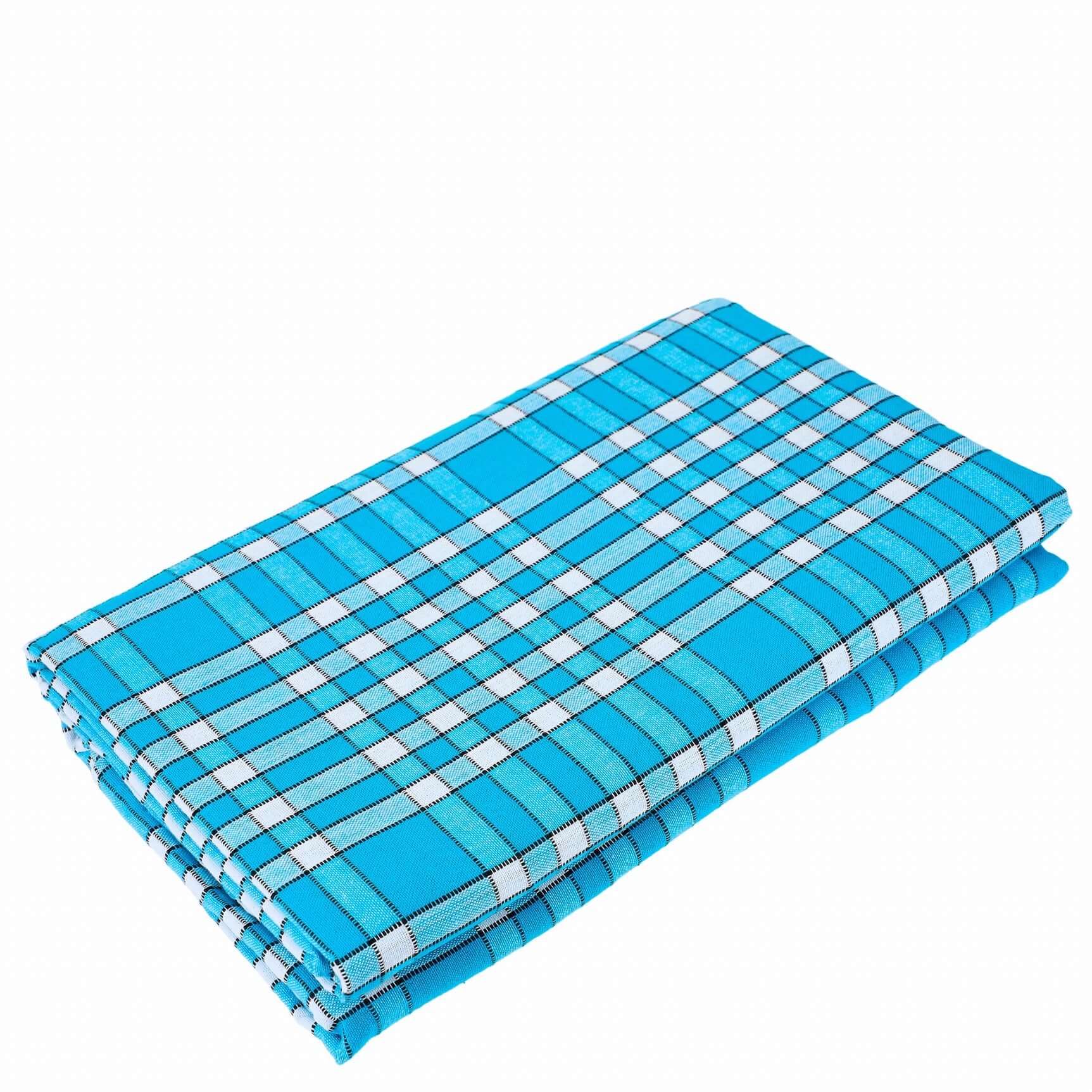 Nappe bistrot rectangulaire 140x240cm en coton bleu à carreaux, élégante et absorbante, idéale pour un décor convivial.