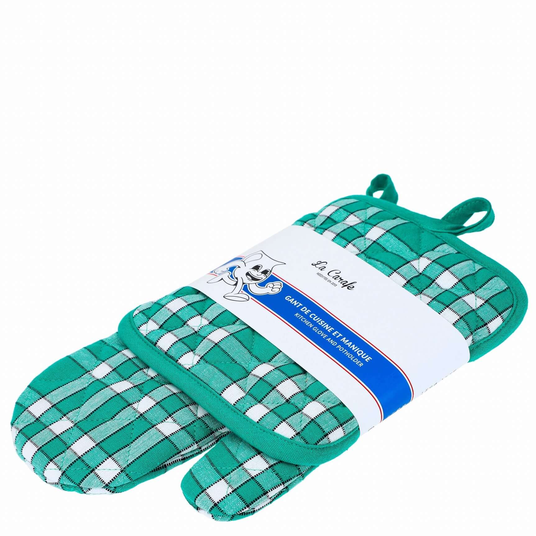 Gant de cuisine et manique verts à carreaux, élégants et pratiques pour la sécurité en cuisine, inspirés de "Le Meilleur pâtissier".