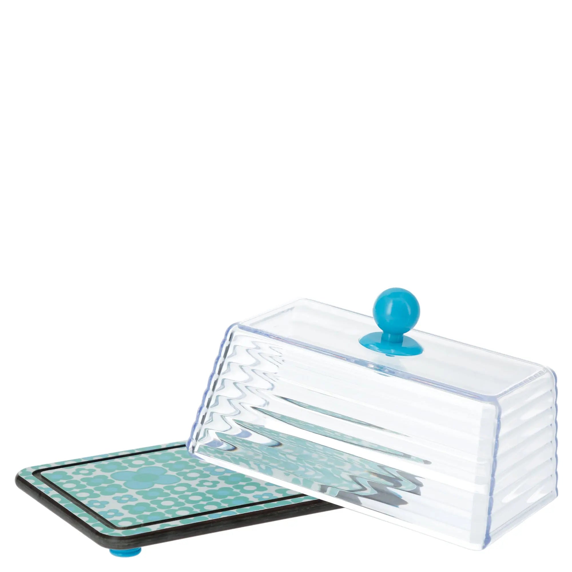 Beurrier original avec design vintage, cloche transparente et plateau décoratif, idéal pour conserver le beurre à la température parfaite.