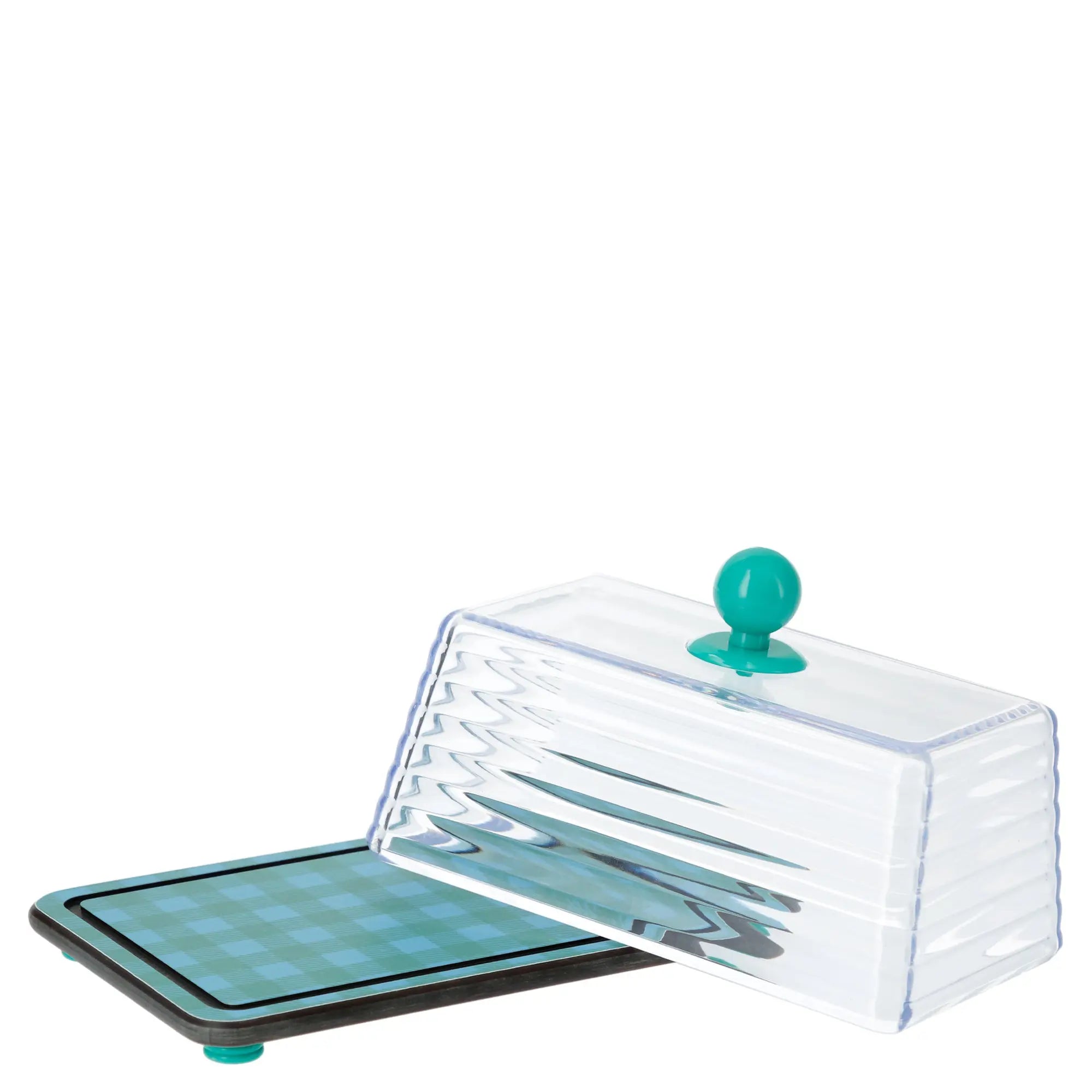 Beurrier vintage transparent avec cloche et plateau design pour conserver le beurre à température idéale et le protéger des odeurs.