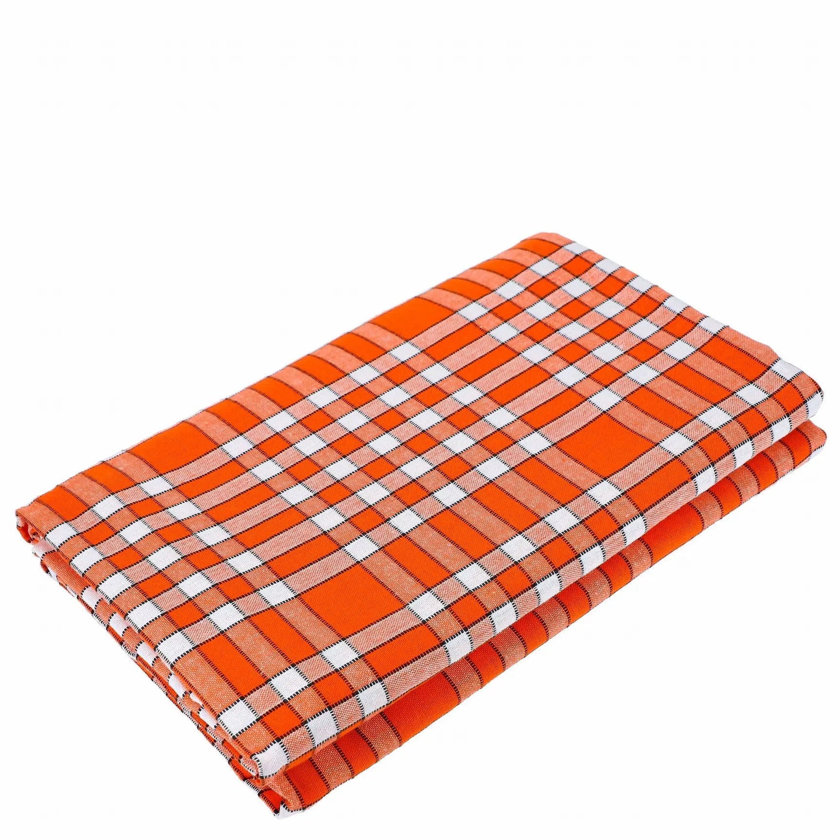 Nappe bistrot rectangulaire orange à carreaux 140x240cm en coton, élégante et conviviale, finition ourlet pour table.