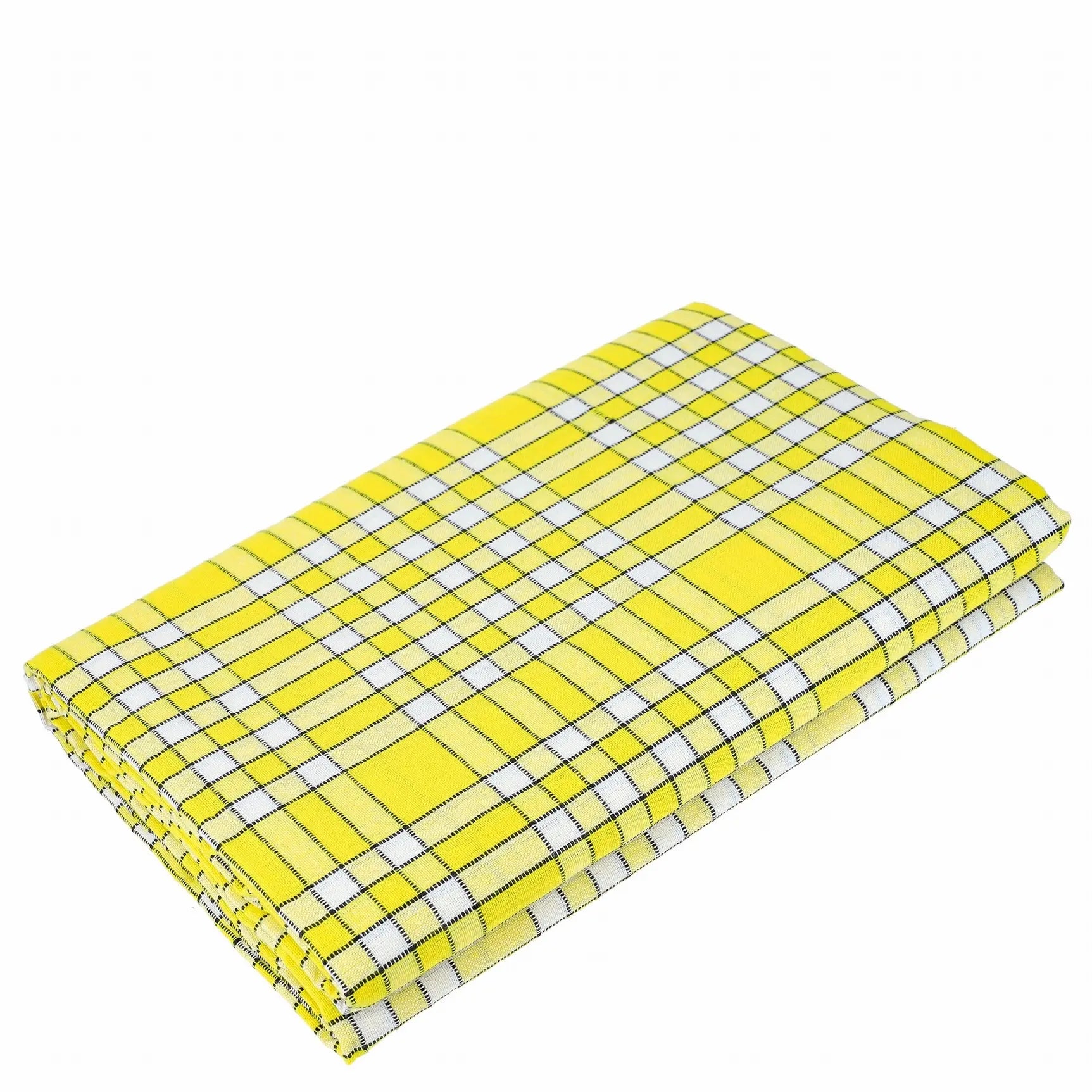 Nappe bistrot rectangulaire 140x240cm, tissu à carreaux jaunes, 100% coton, ambiance conviviale, finition ourlet élégante.