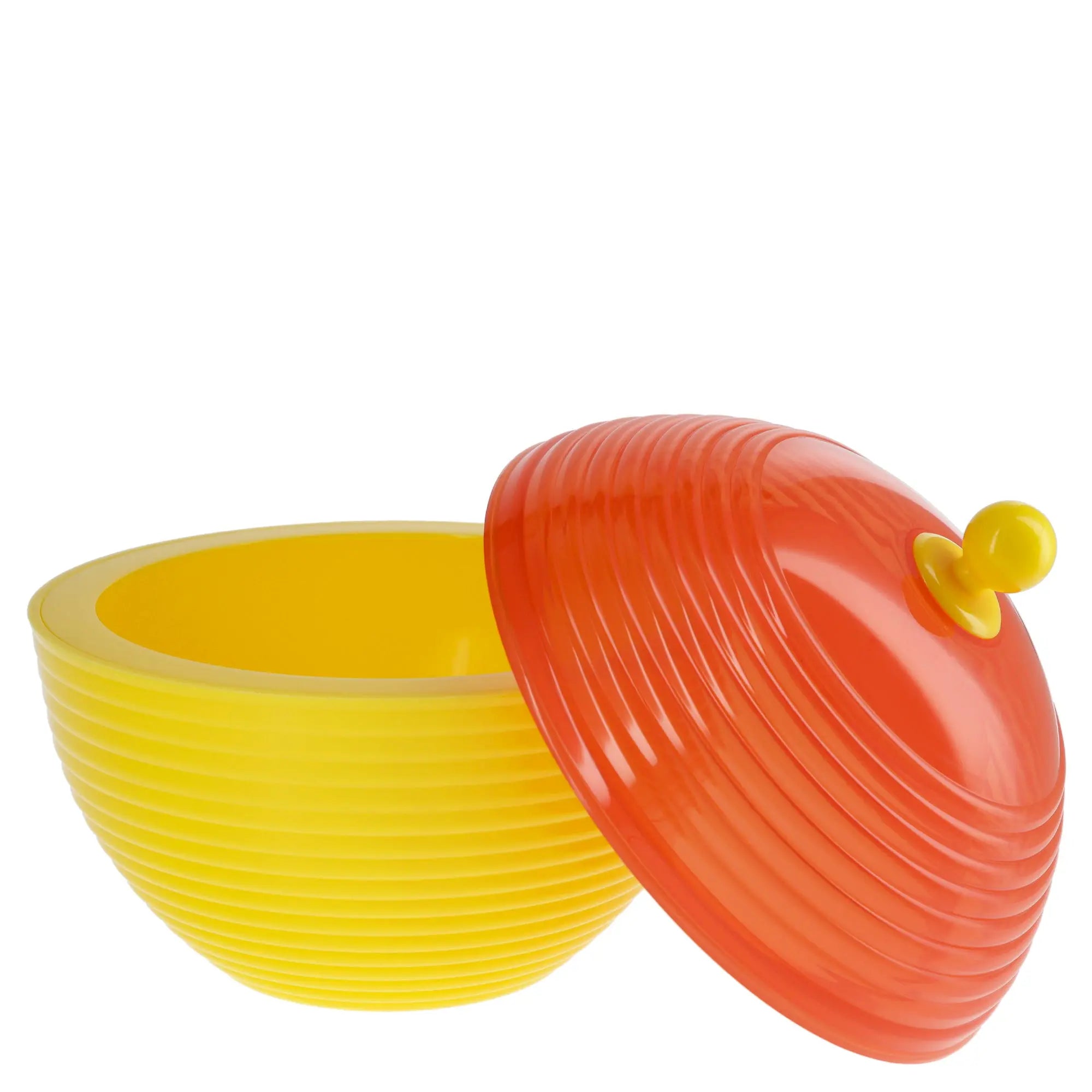 Pot à glaçon vintage isotherme La Carafe en jaune et orange avec couvercle, style rétro et couleurs vibrantes.