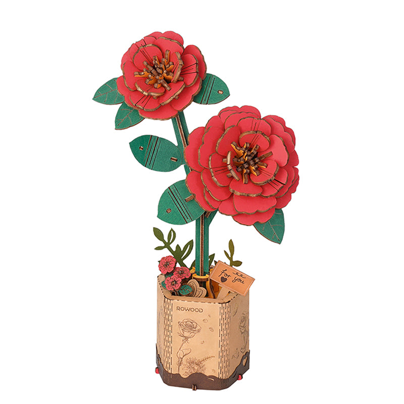 Fleur en bois Rowood Red Camellia TW031 assemblée