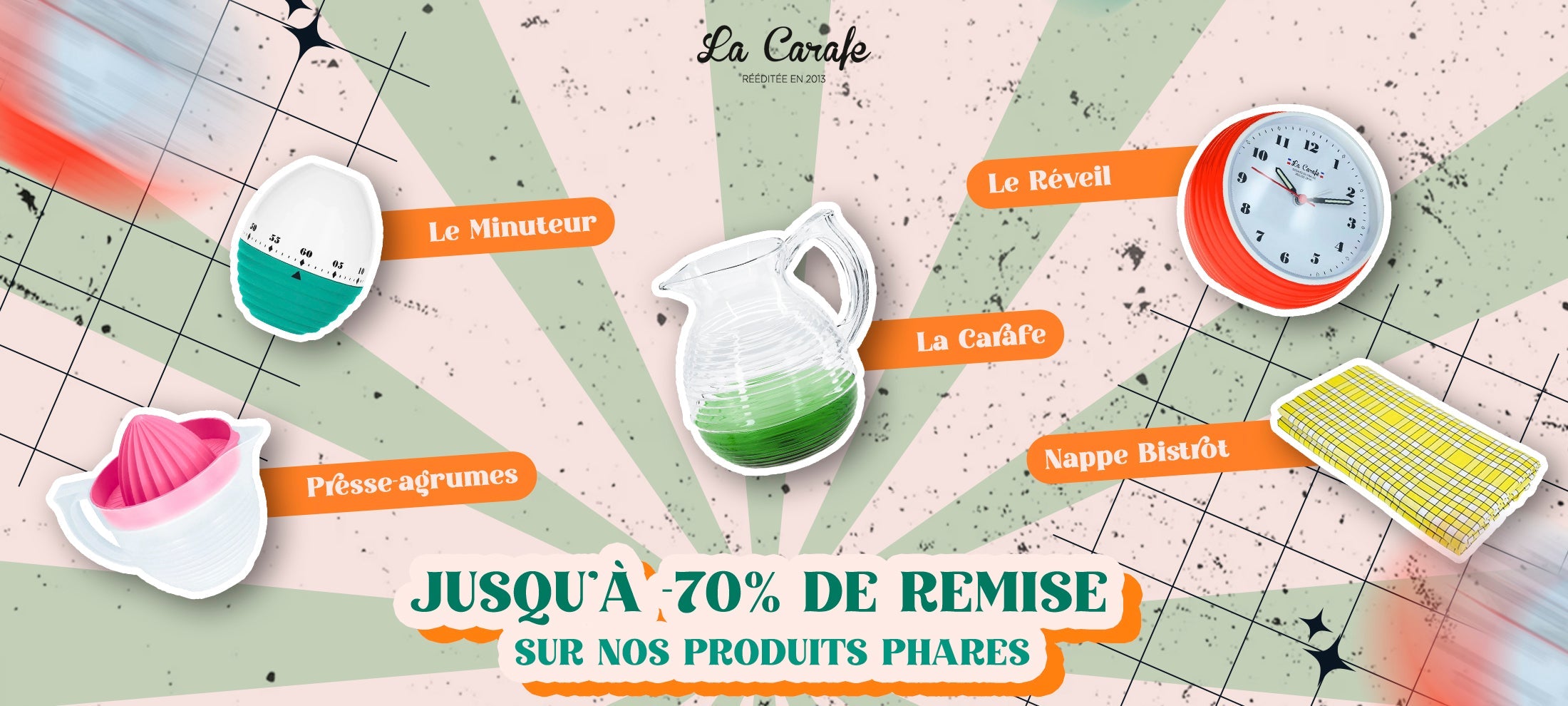 Bons plans et cadeaux vintage La Carafe : sélection de packs et objets rétro à prix avantageux.