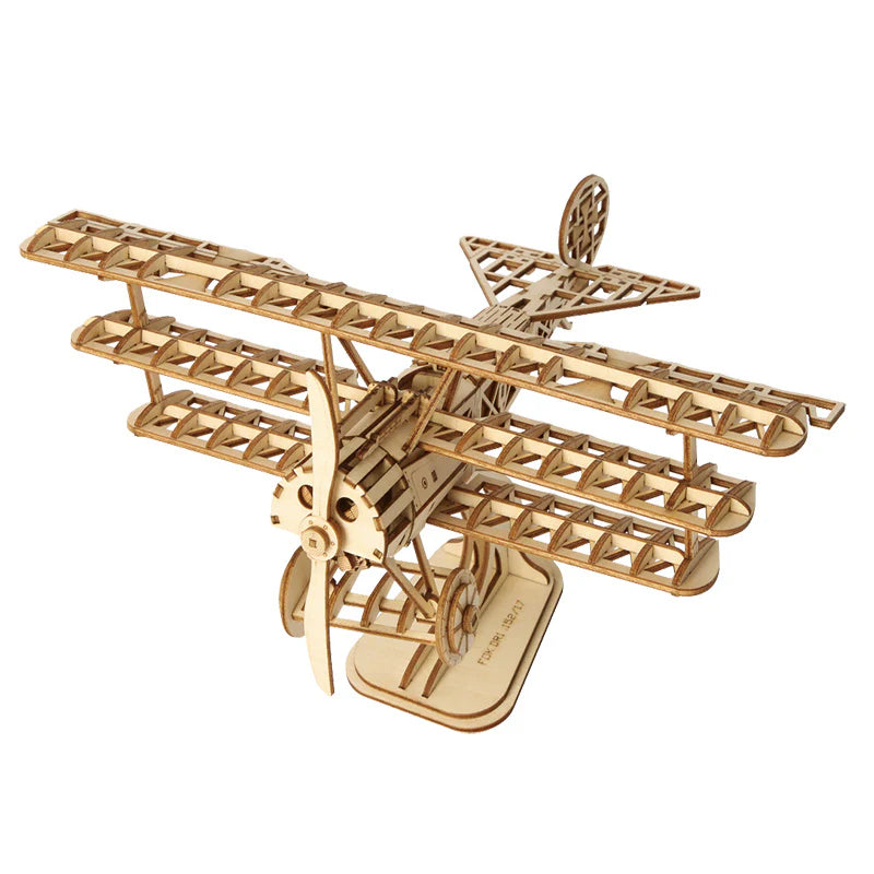 Puzzle 3D en bois Rolife Airplane TG301 assemblé, maquette d'avion rétro