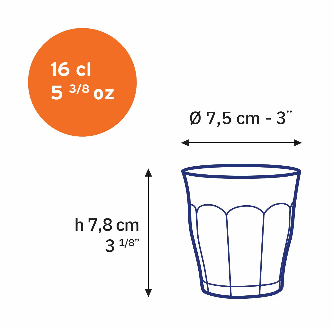 6 gobelets Picardie 16 cL transparents - Duralex