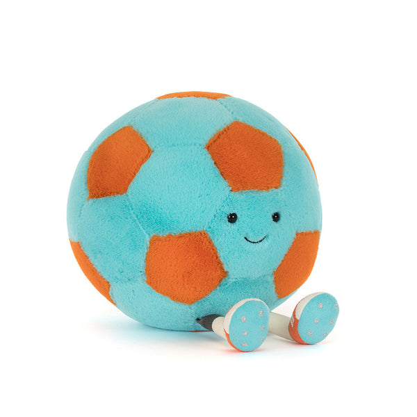 Peluche Jellycat Amuseables Jellycat Football, ballon de foot bleu et orange