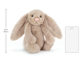Taille de la peluche Jellycat Bashful Beige Bunny moyen, 23 cm assis