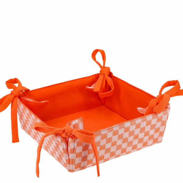 Corbeille en Tissu à Damier Réversible vintage années 50-70 en coton, décoration maison rétro élégante et authentique