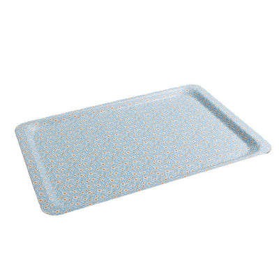 Grand plateau rectangulaire motif floral bleu