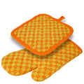 Duo Gant Manique Cuisine Coton vintage motif damier orange, qualité années 50-70, accessoires cuisine rétro La Carafe.