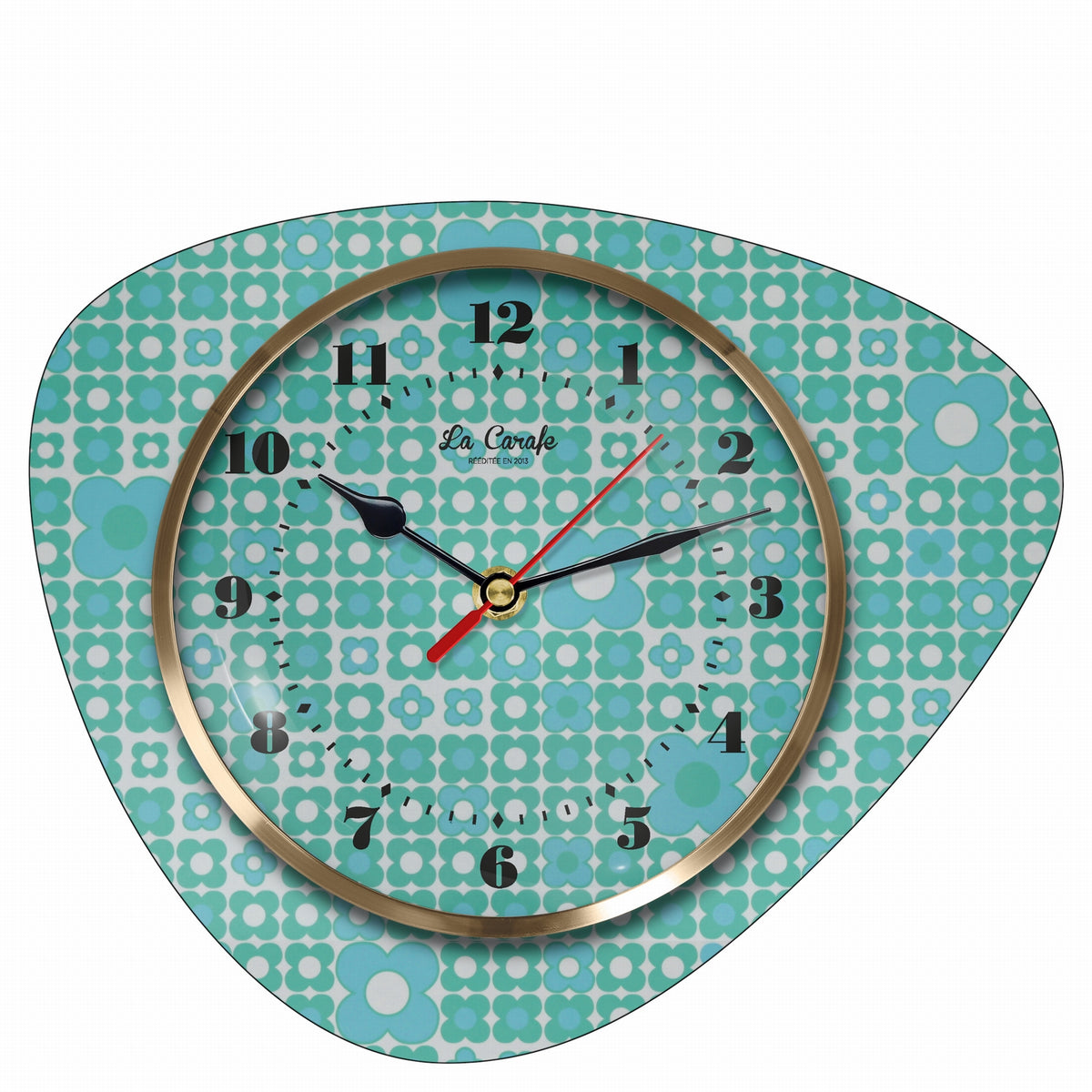 Horloge murale bleu motif fleur | Médiator vintage original au design rétro années 50, objet décoration maison vintage unique.