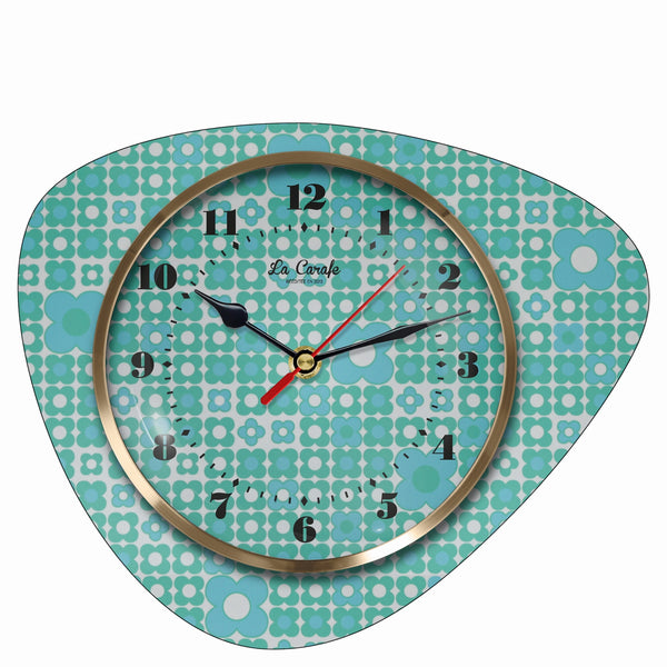 Horloge murale bleu motif fleur | Médiator vintage original au design rétro années 50, objet décoration maison vintage unique.