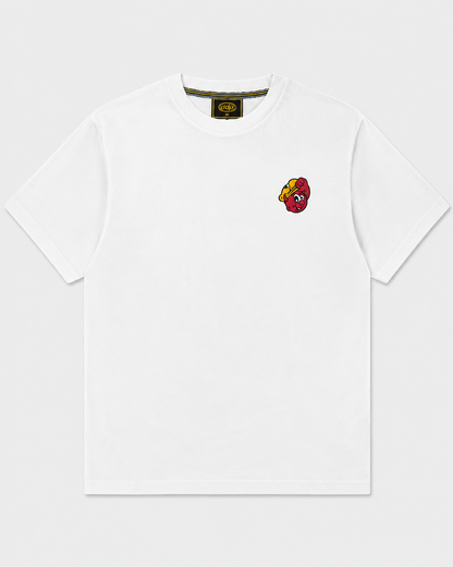 T-shirt Mask Logo blanc, face avant – mascotte brodée petit format