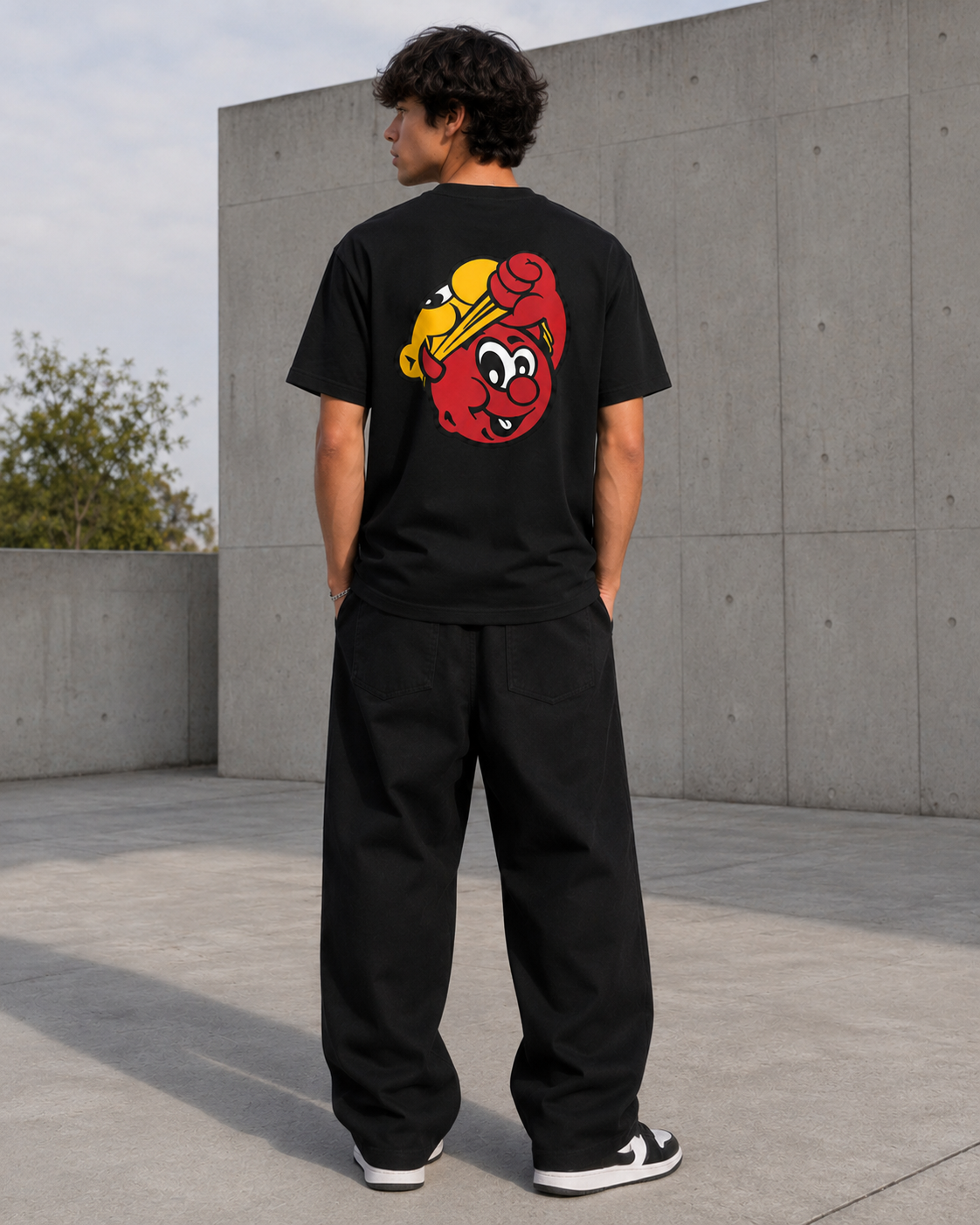 T-shirt Mask Logo noir – mascotte brodée sur la poitrine