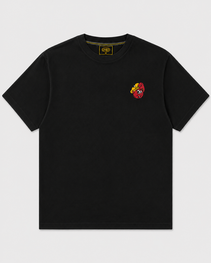 T-shirt Mask Logo noir, face avant – mascotte brodée petit format