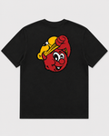 T-shirt Mask Logo noir, dos – grand imprimé mascotte rouge et jaune