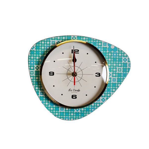 Horloge murale design turquoise | Médiator vintage original, style rétro années 50-70, décoration maison vintage élégante.