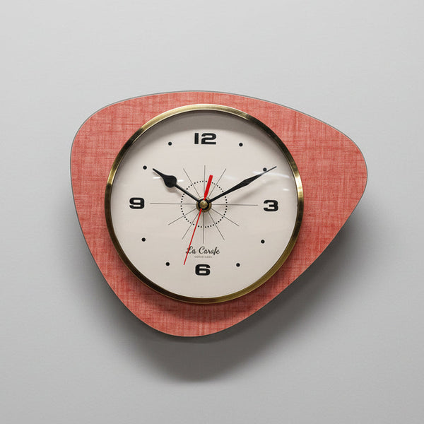 Horloge mediator orange vintage cadran beige, design années 50-70, horloge murale rétro La Carafe, décoration maison vintage.