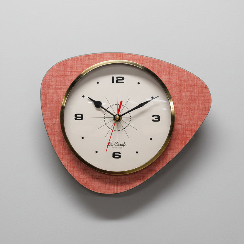 Horloge mediator orange vintage cadran beige, design années 50-70, horloge murale rétro La Carafe, décoration maison vintage.