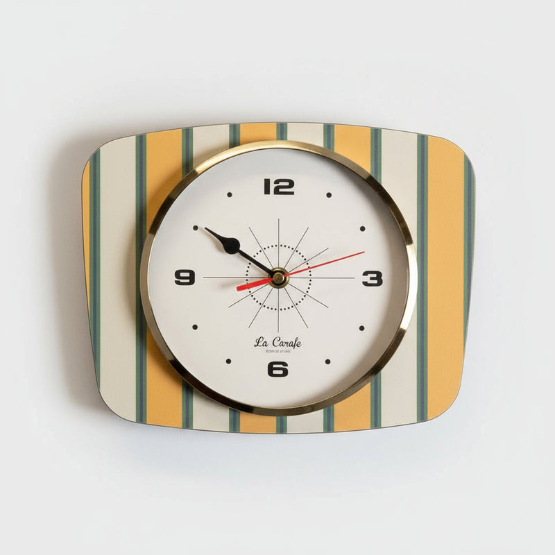 Horloge Murale Rayures Vert et Jaune – Rectangulaire Cadran Beige