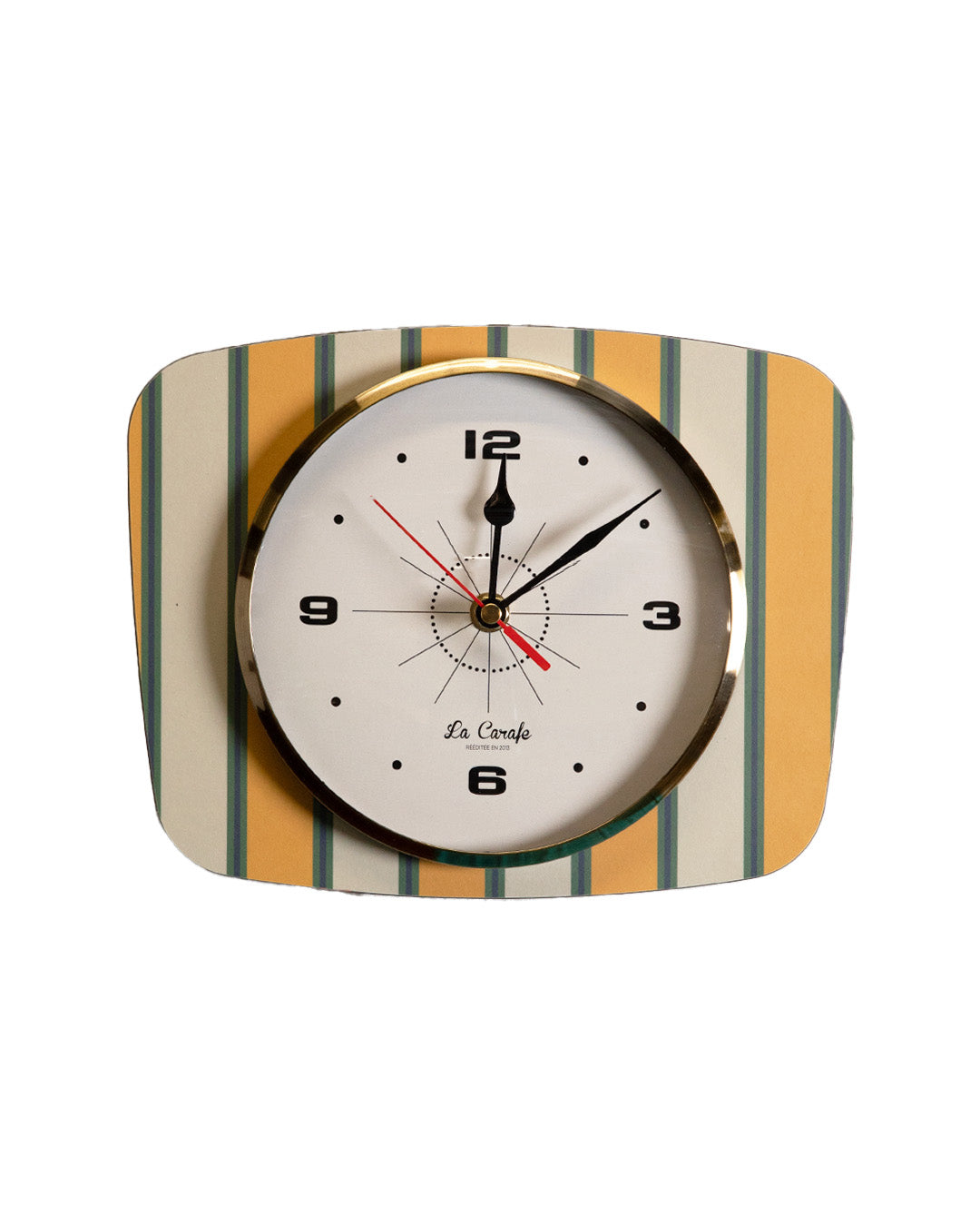 Horloge rectangulaire motif rayures cadran beige