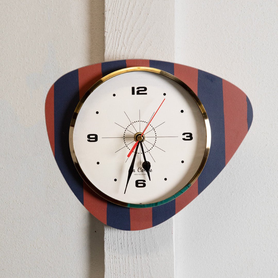 Horloge murale rayures bordeaux marine cadran beige