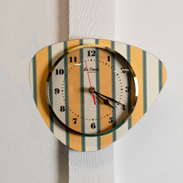 Horloge Murale Médiator Rayures Vert et Jaune Cadran Assorti – Pendule Rétro vintage années 50-70 style décoration maison