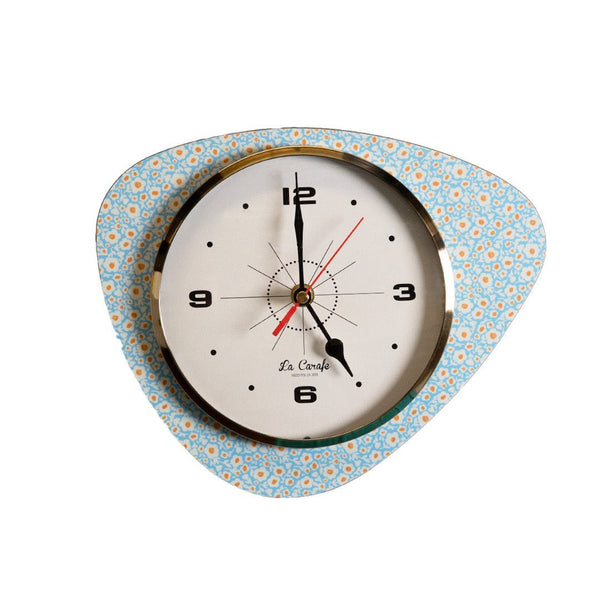 Horloge Murale Médiator Motif Fleurs – Fond Beige vintage années 50-70, décoration maison rétro et authenticité La Carafe.