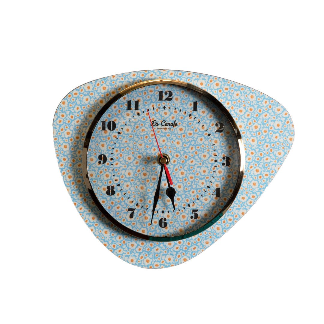 Horloge Murale Médiator Motif Petites Fleurs Bleu Ciel – Pendule Rétro vintage années 50-70 déco maison vintage