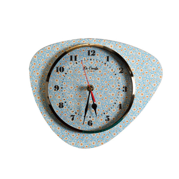 Horloge Murale Médiator Motif Petites Fleurs Bleu Ciel – Pendule Rétro vintage années 50-70 déco maison vintage