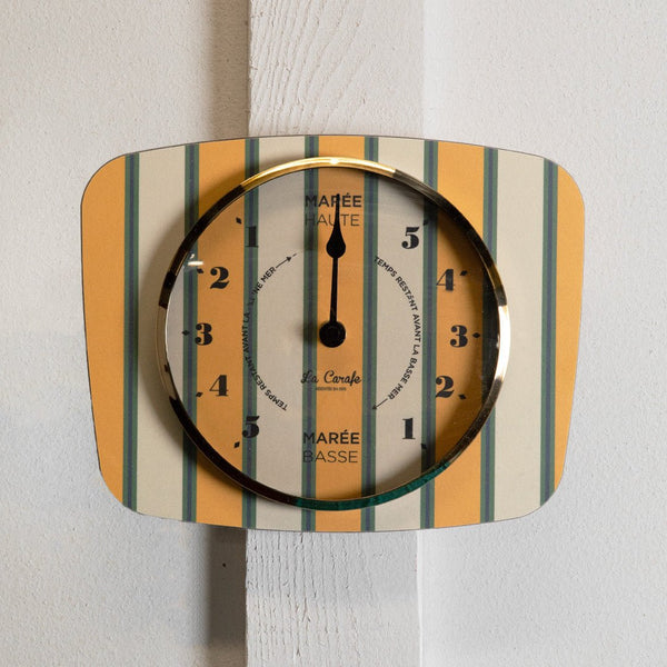 Horloge des Marées Rayures Vert et Jaune – Pendule à Marée Rétro vintage années 50-70, décoration maison authentique