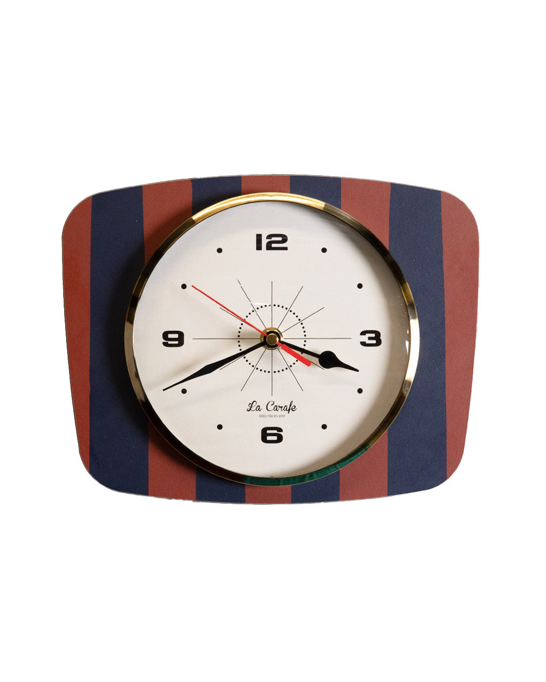 Horloge rectangulaire motif rayures cadran beige