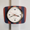 Horloge Murale Rectangulaire Rayures Bleu Marine Rouge – Cadran Beige rétro vintage années 50-70 décoration maison qualité garantie