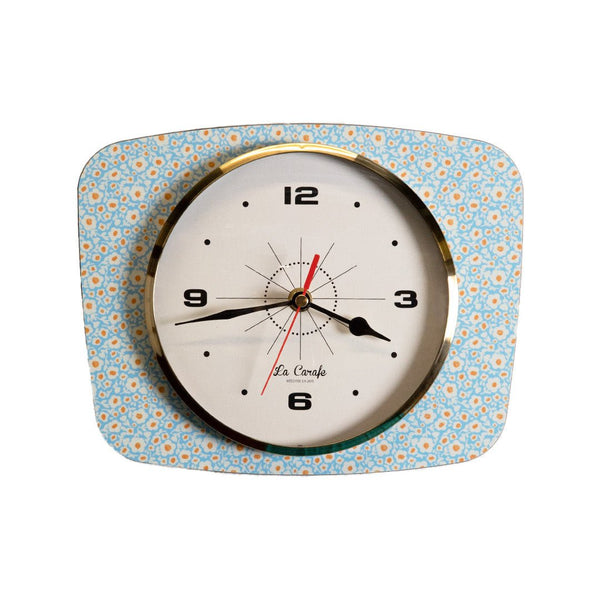 Horloge Murale Rectangulaire Motif Petites Fleurs Bleu Ciel – Pendule Rétro vintage années 50-70 déco maison rétro élégante