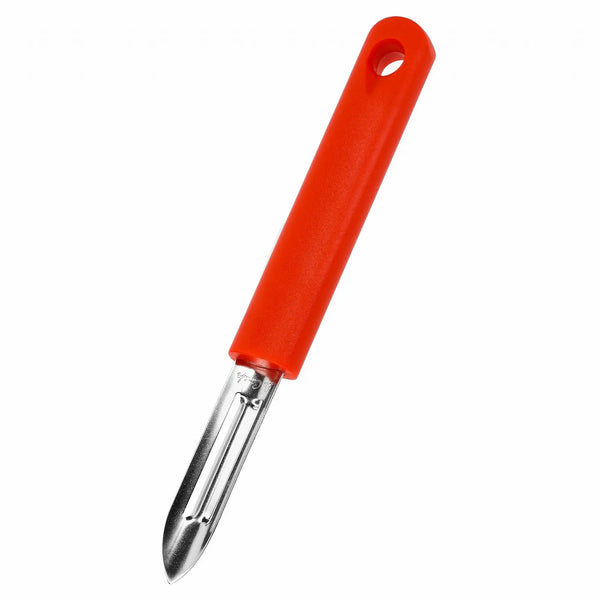 Économe rétro pour votre cuisine, lame acier inox vintage, manche rouge, style années 50-70, décoration maison vintage.