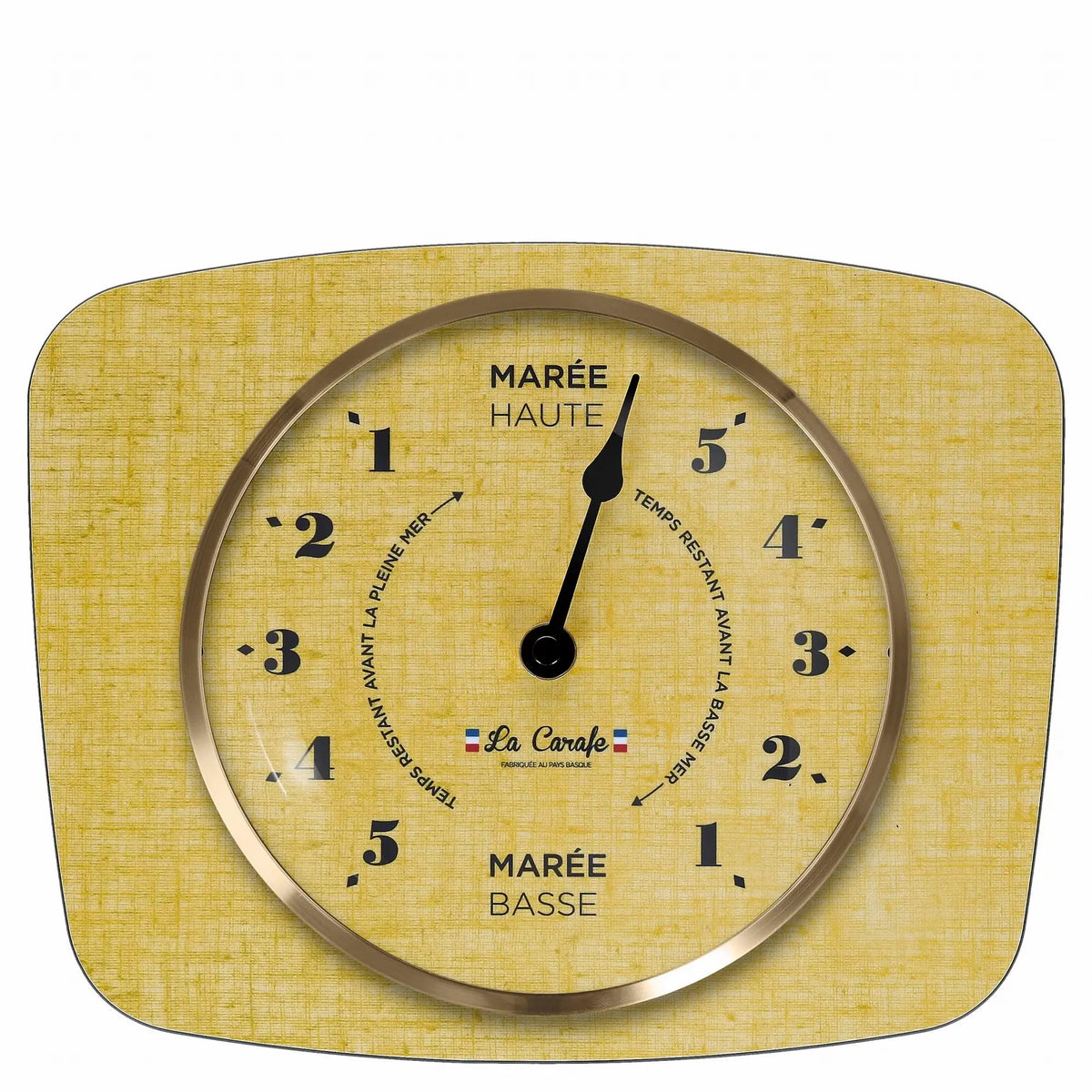 Horloge des Marées Jaune Vintage – Pendule à Marée Cadran Uni en toile texturée, style rétro années 50-70 authentique