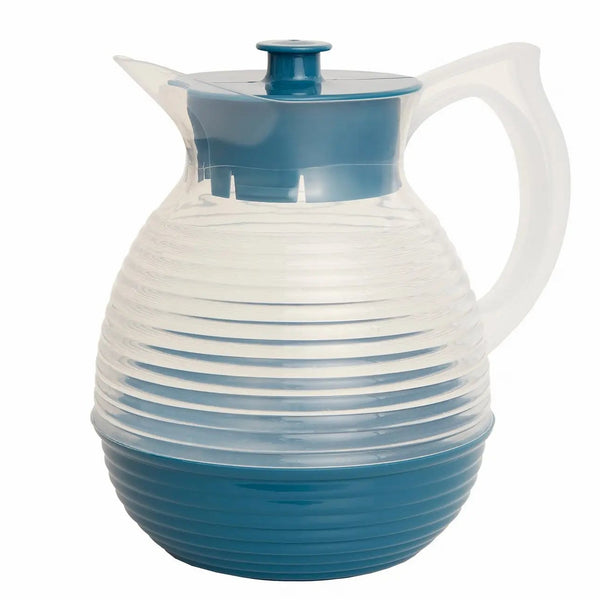 La Carafe Bleu Orageux – Pichet Rétro 1,3L en plastique vintage made in France, décoration maison années 70 authentique.